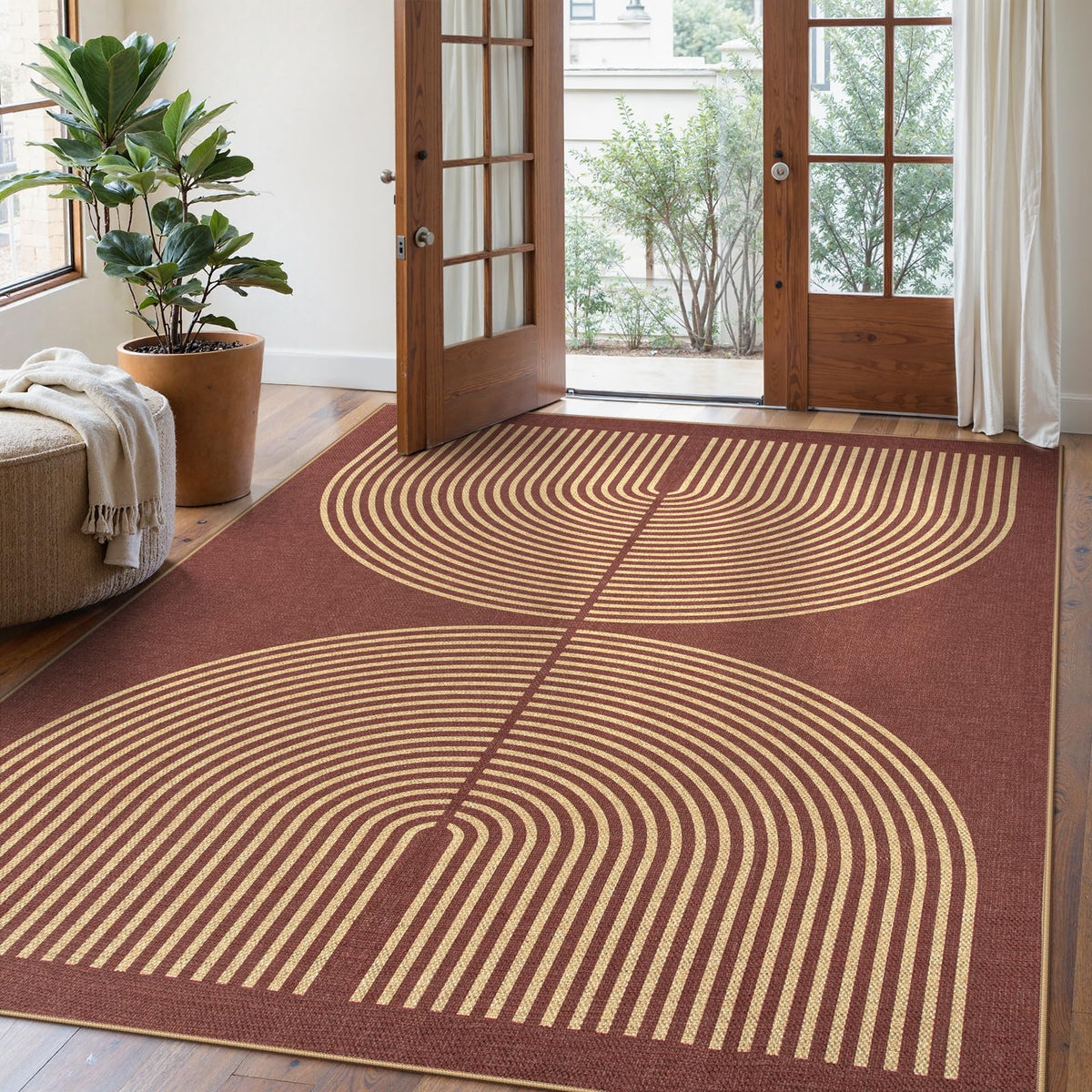 Lahome Modern Rainbow Easy Jute Carpet, Washable 5x7 Area Rugs for Living Room Patio Black Farmhouse Indoor Outdoor Rugs, Contemporary Natural Non Slip Floor Carpet for Office RV Backyard