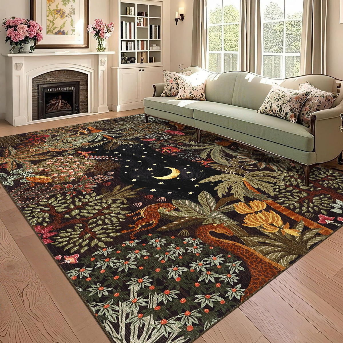 GarveeHome 5x7 Jungle Area Rug Washable Rugs for Living Room Bedroom, Soft Low Pile Non Slip Accent Floor Mat Animal Print Throw Rug Indoor Carpet Dining Room Playroom