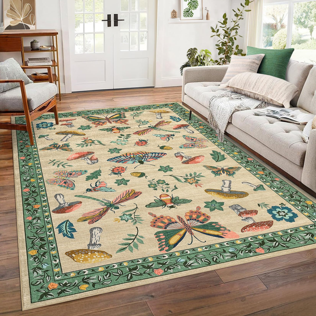 ROYHOME Mushroom Insect Washable Rug 5x7 for Bedroom Living Room Brown