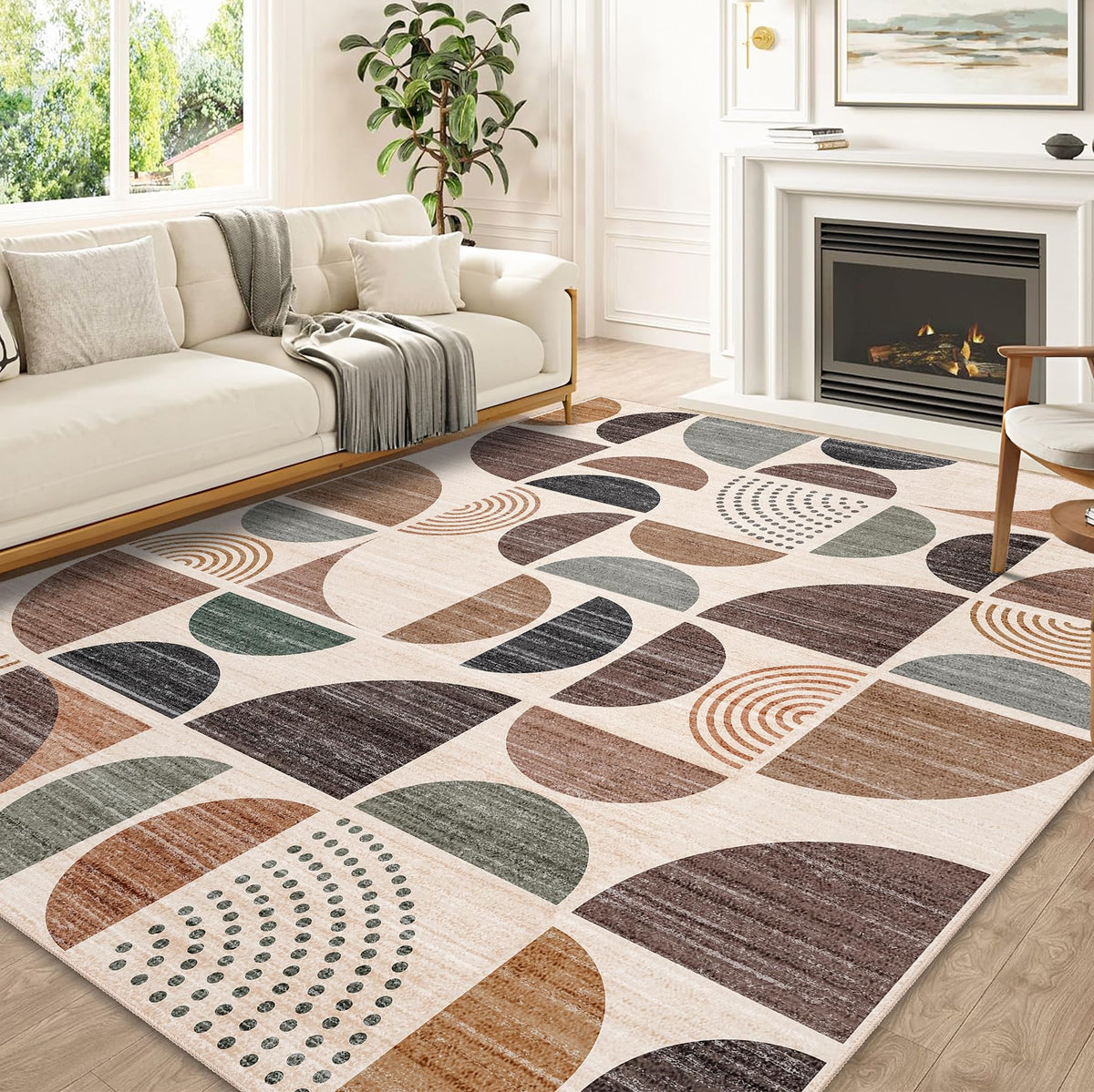 MUJOO 5x7 Area Rugs Washable,Boho Rugs Non Slip Modern Abstract Large