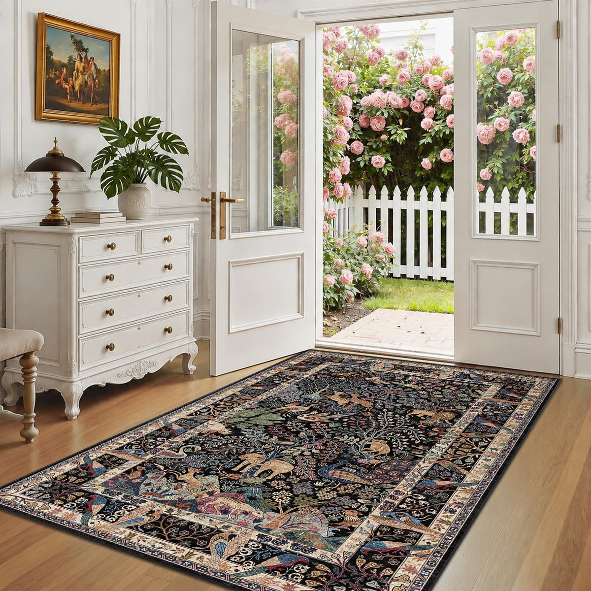 5x7 Washable Area Rug Vintage Animals Print Boho Indoor Carpet