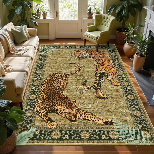 Joydeco Tiger Cheetah Animal Print 5x7 Washable Living Room Bedroom Rug