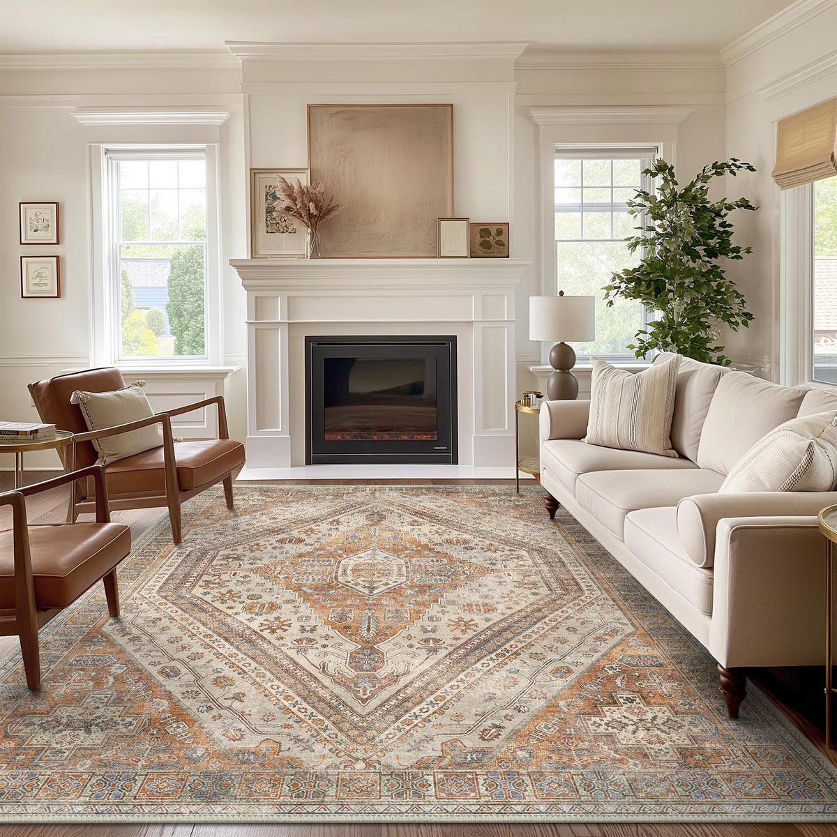 8x10 Area Rug Washable Rug for Living Room Bedroom Non Slip Carpet Taupe
