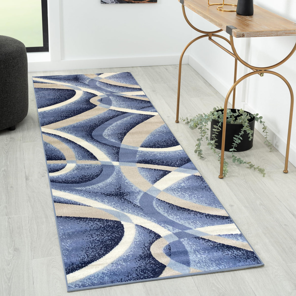 Luxe Weavers Geometric Abstract Area Rug Navy 5x7