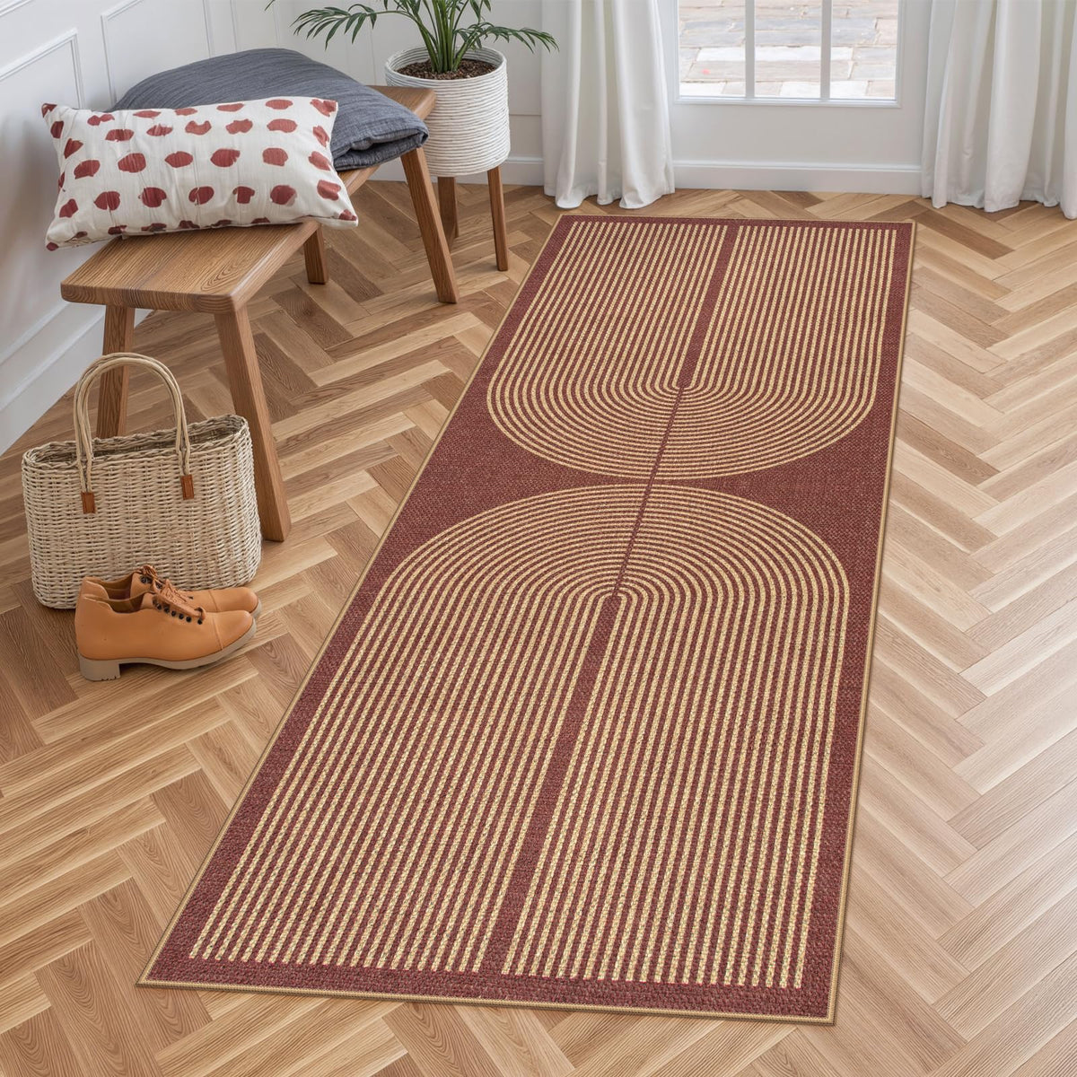 Lahome Modern Rainbow Easy Jute Carpet, Washable 5x7 Area Rugs for Living Room Patio Black Farmhouse Indoor Outdoor Rugs, Contemporary Natural Non Slip Floor Carpet for Office RV Backyard