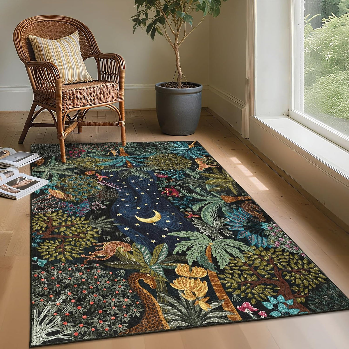 GarveeHome 5x7 Jungle Area Rug Washable Rugs for Living Room Bedroom, Soft Low Pile Non Slip Accent Floor Mat Animal Print Throw Rug Indoor Carpet Dining Room Playroom