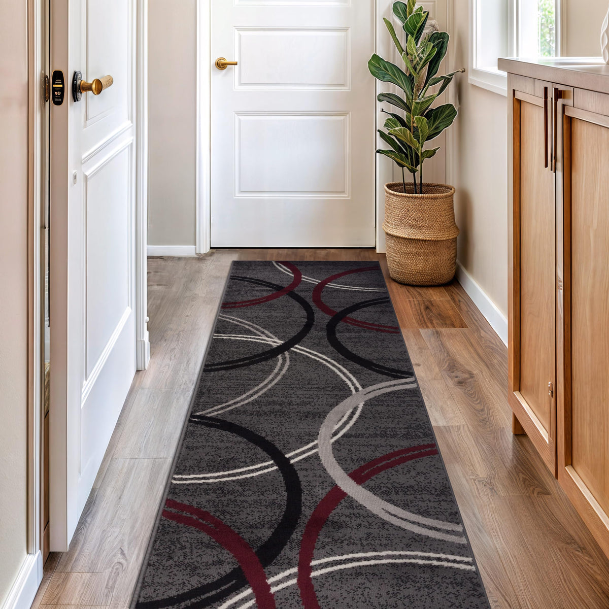 Rugshop Wavy Circles Fade-Resistant Living Room Area Rug Gray 5'3" x 7'3"