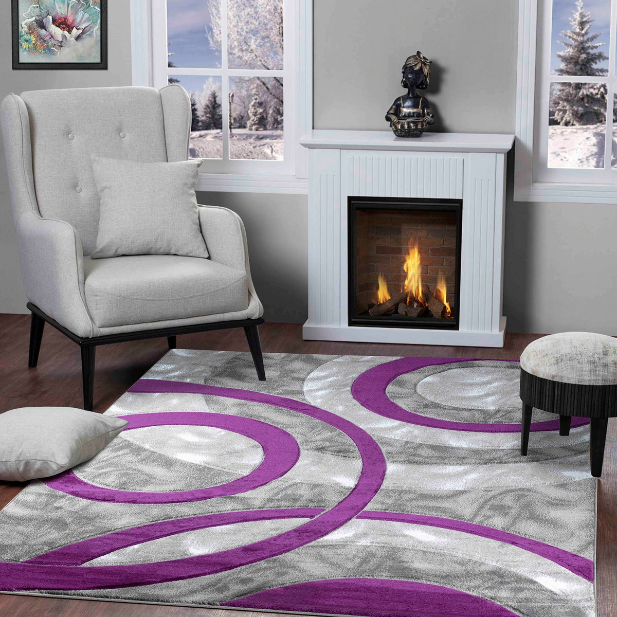 GLORY RUGS Area Rug Modern 5x7 Brown Circles Geometry Soft Hand Carved Contemporary Floor Carpet Fluffy Texture for Indoor Living Dining Room and Bedroom Area