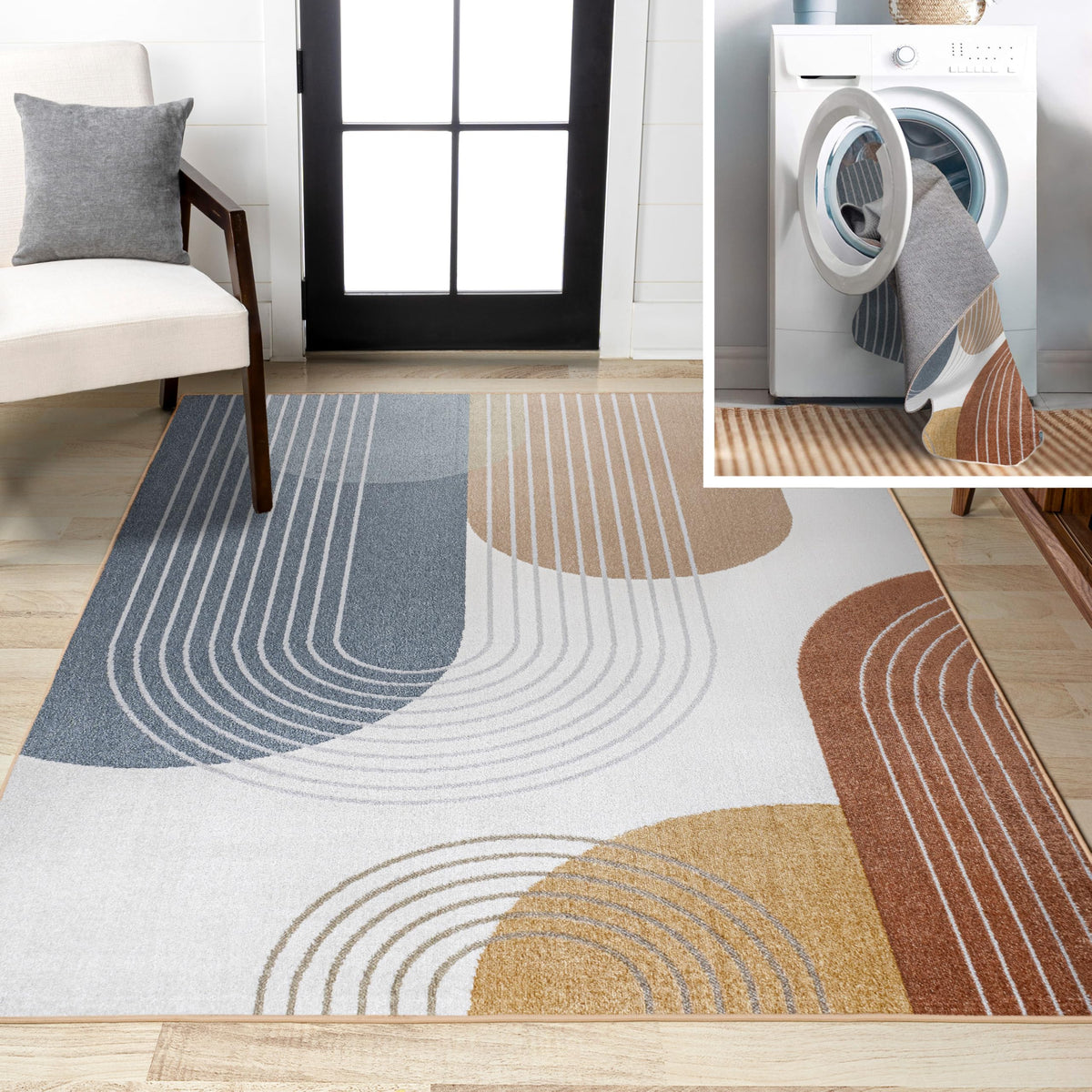 JONATHAN Y Machine Washable Cream/Terra Indoor Area Rug 4X6 ft, Kallax Geometric Modern Low-Pile for Living Room, Bedroom, Kitchen, Office, Easy-Cleaning, Pet-Friendly, Non-Shedding WSH311A-4