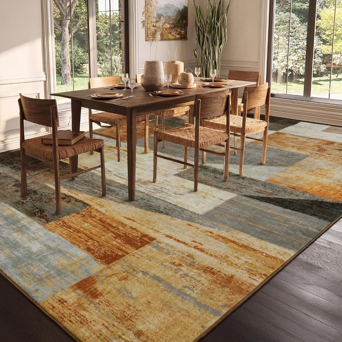 Mugorn Modern Geometric Living Room Rug, Soft Washable 4x6 Area Rug