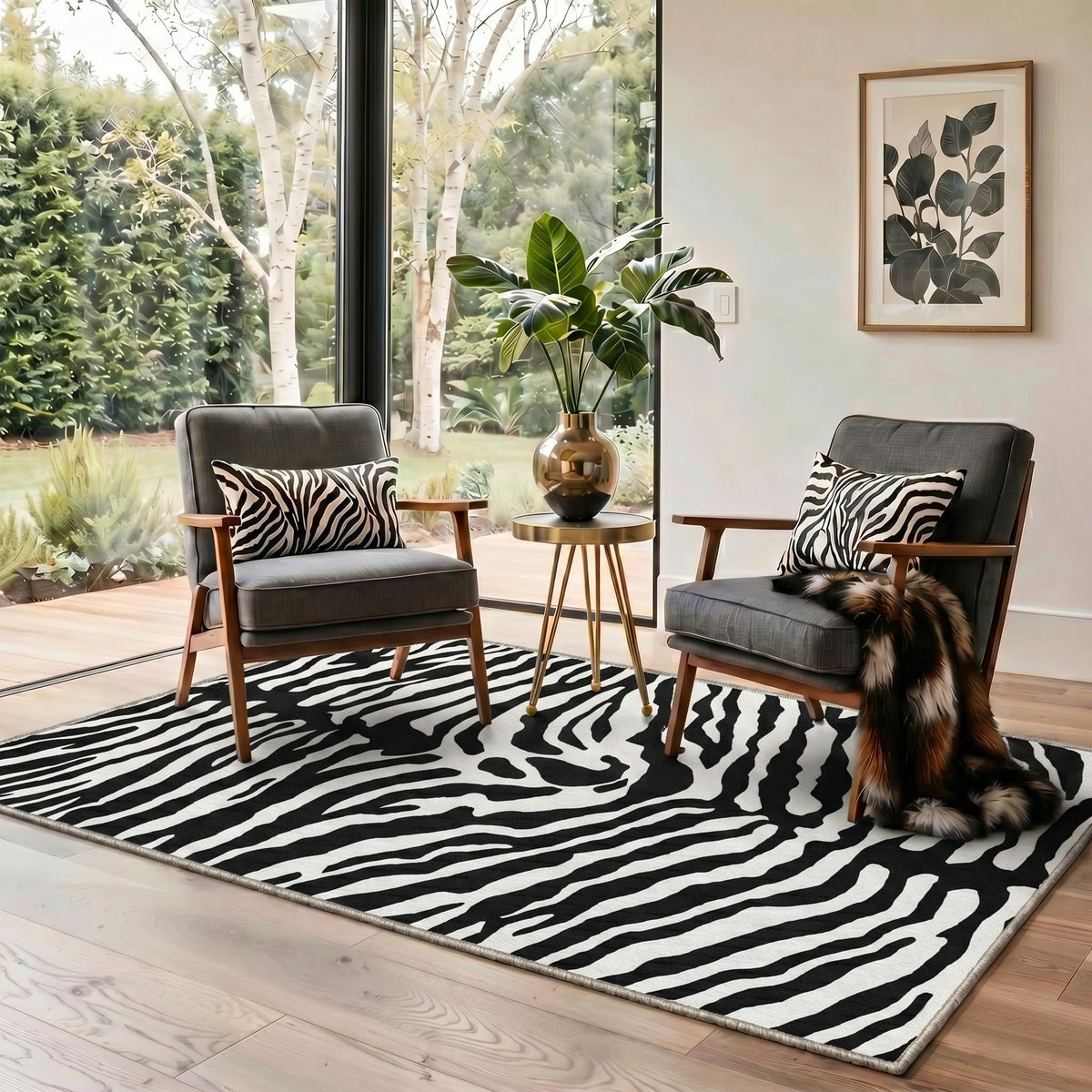 Bavni Zebra Print Rugs 5x7 Washable Area Carpet for Bedroom Living Room