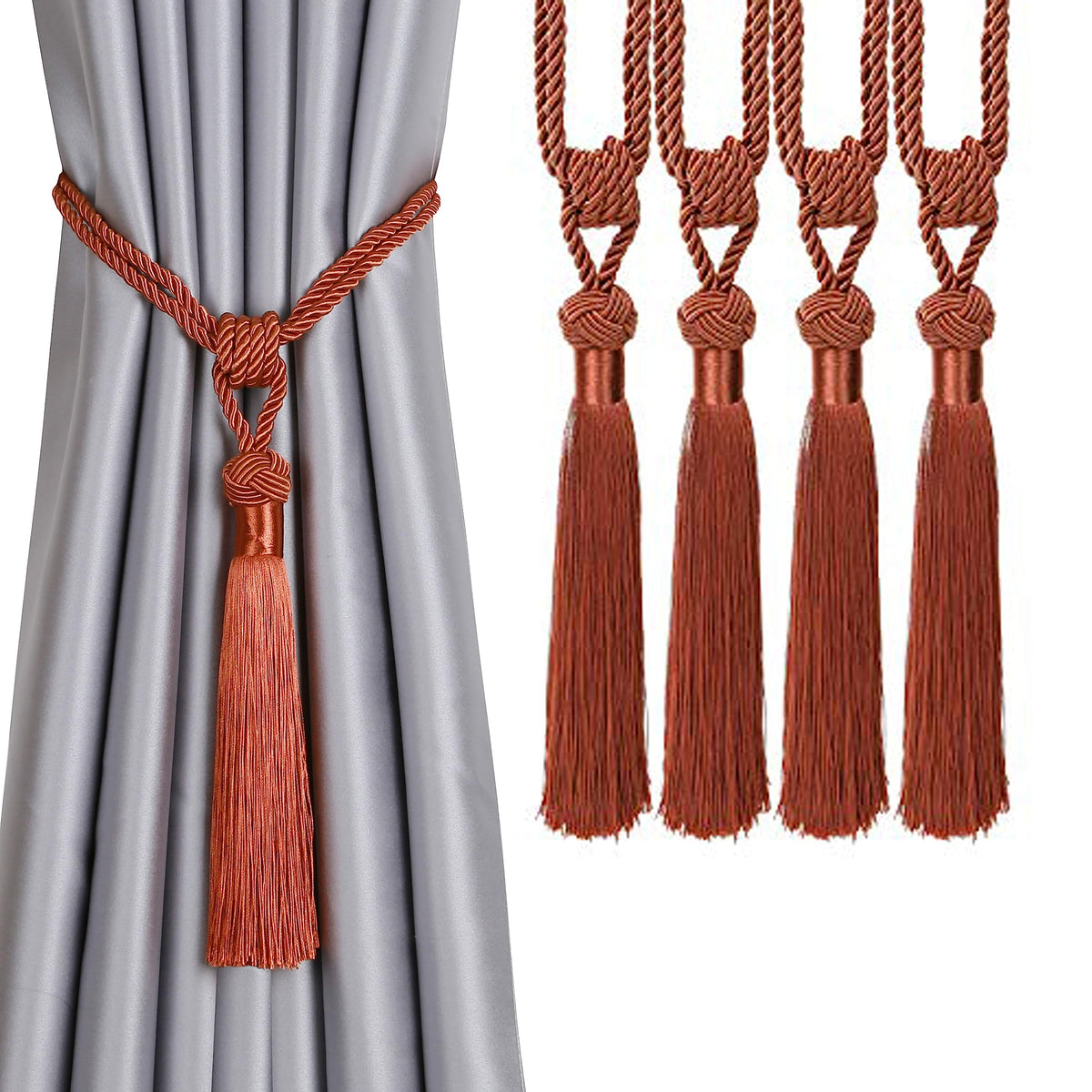 BEL AVENIR 2 Pack Curtain Tiebacks Hand-Woven Tassels Holdbacks