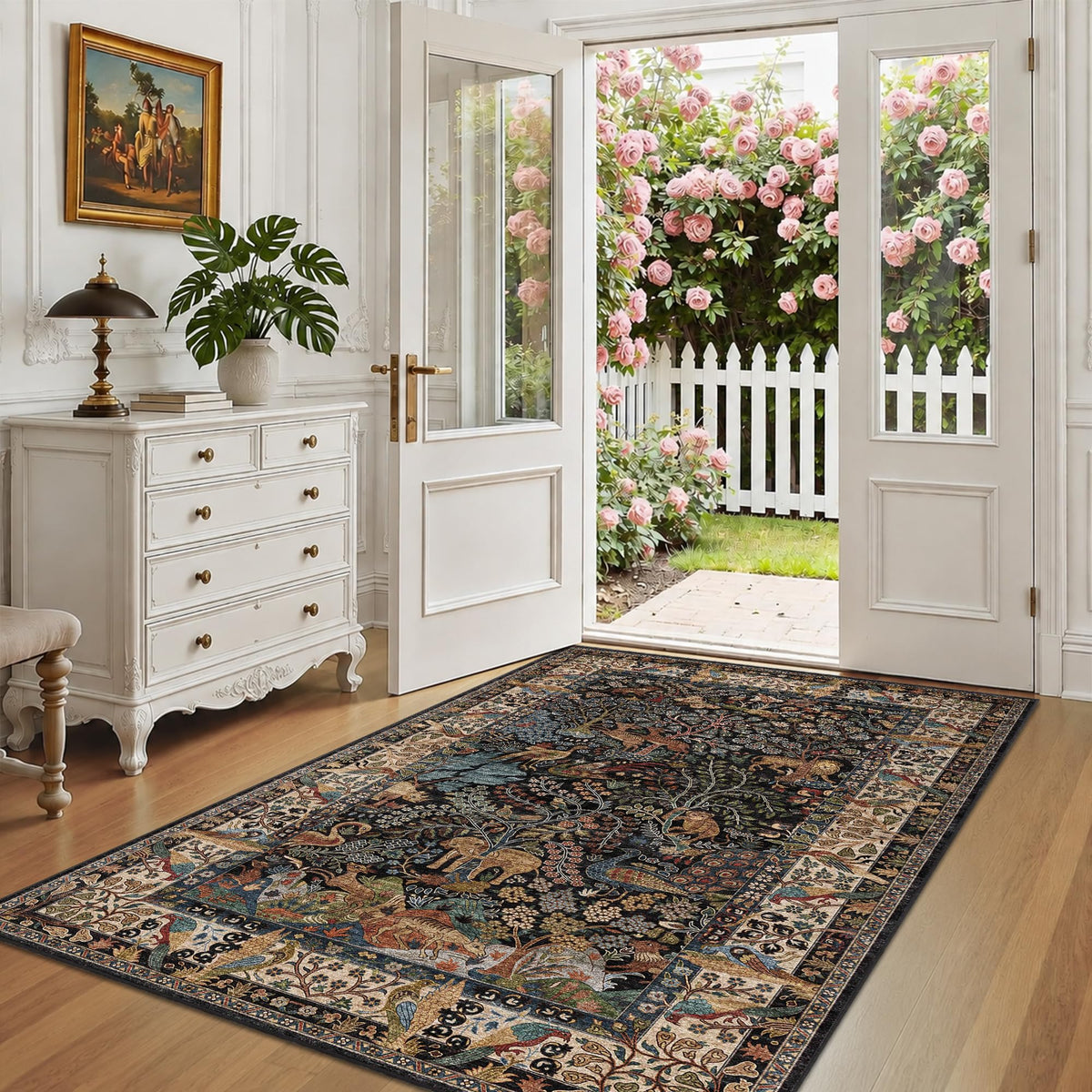 5x7 Washable Area Rug Vintage Animals Print Boho Indoor Carpet
