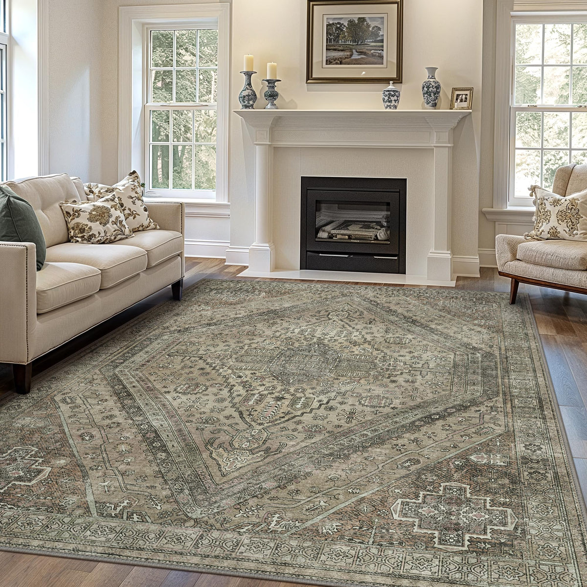 8x10 Area Rug Washable Rug for Living Room Bedroom Non Slip Carpet Taupe
