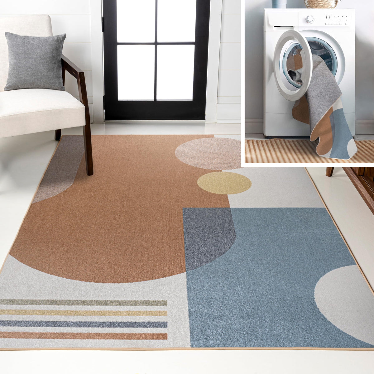 JONATHAN Y Machine Washable Cream/Terra Indoor Area Rug 4X6 ft, Kallax Geometric Modern Low-Pile for Living Room, Bedroom, Kitchen, Office, Easy-Cleaning, Pet-Friendly, Non-Shedding WSH311A-4
