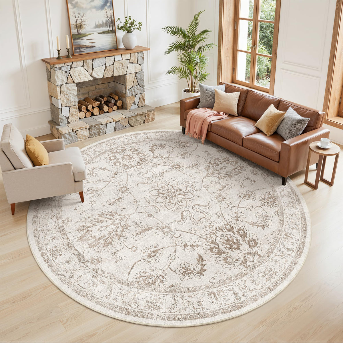 Madane 8x10 Area Rugs for Living Room, Washable Neutral Rug Brown/Sand