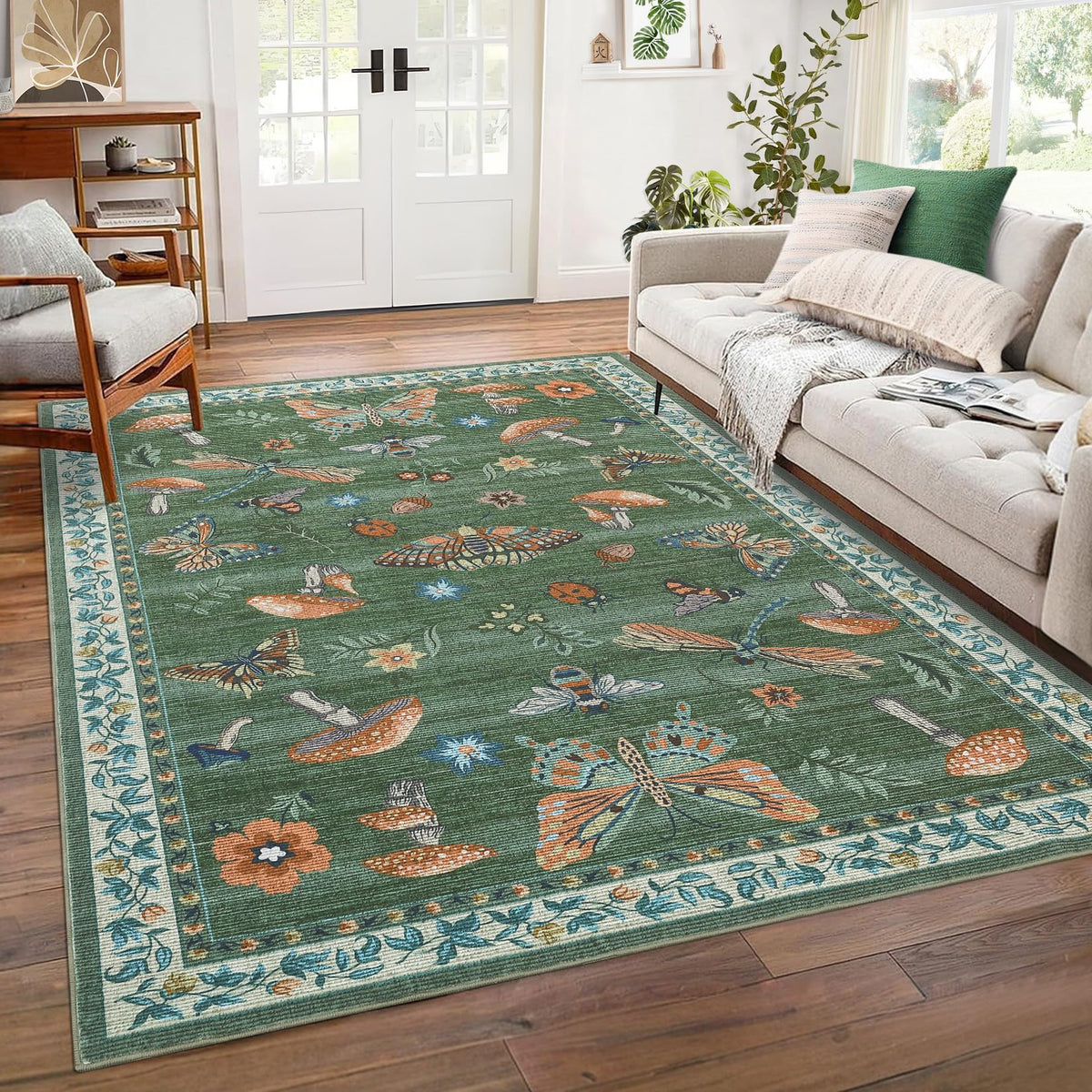 ROYHOME Mushroom Insect Washable Rug 5x7 for Bedroom Living Room Brown
