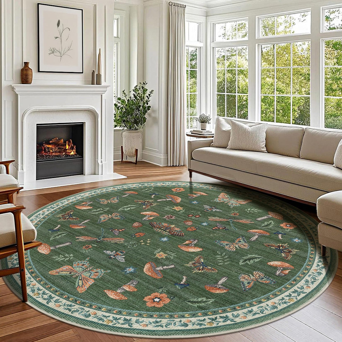 ROYHOME Mushroom Insect Washable Rug 5x7 for Bedroom Living Room Brown