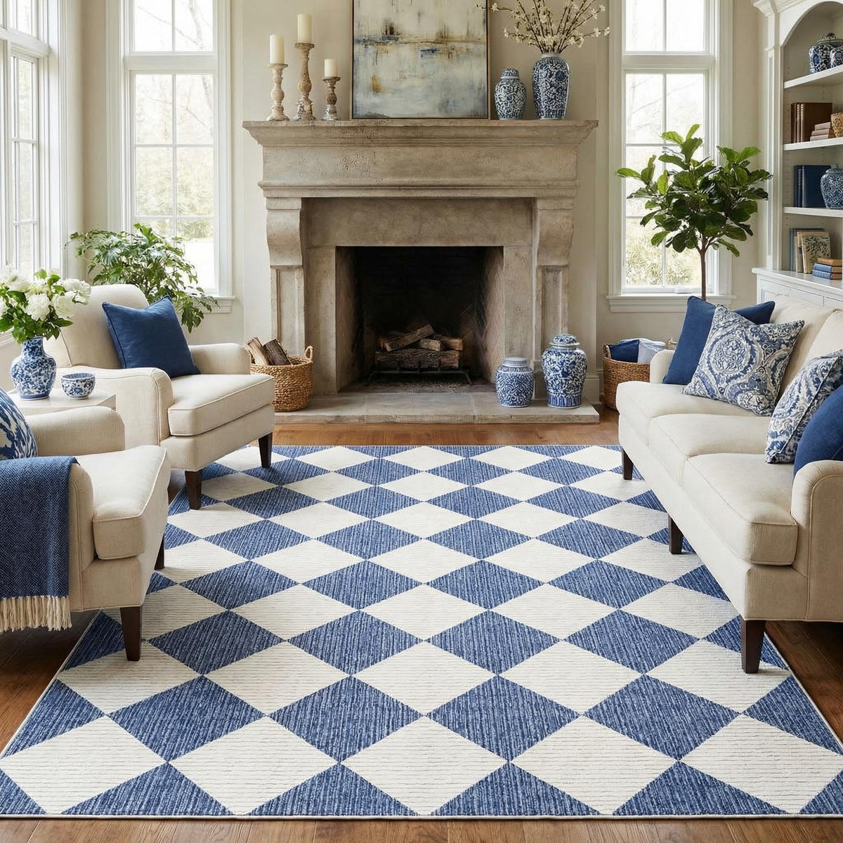 GarveeHome 5x7 Checkered Area Rug Black and Brown Washable Living Room Rug