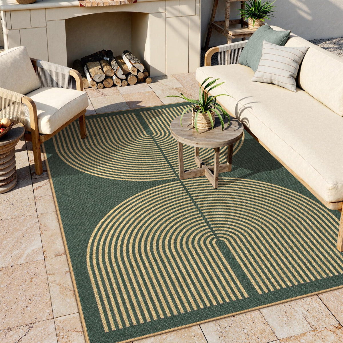 Lahome Modern Rainbow Easy Jute Carpet, Washable 5x7 Area Rugs for Living Room Patio Black Farmhouse Indoor Outdoor Rugs, Contemporary Natural Non Slip Floor Carpet for Office RV Backyard