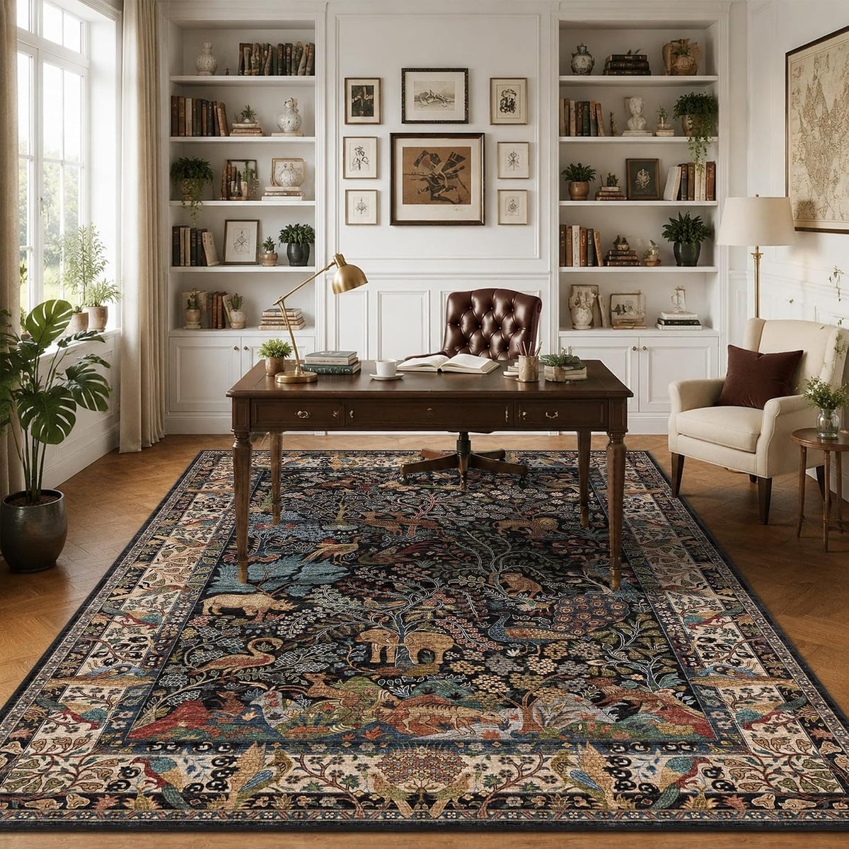 5x7 Washable Area Rug Vintage Animals Print Boho Indoor Carpet