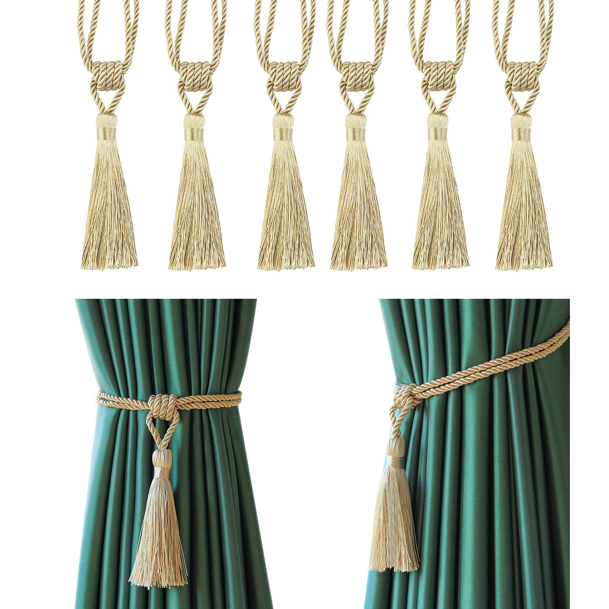 4 Pack Curtain Tiebacks Handmade Tassel Rope Curtain Holdbacks