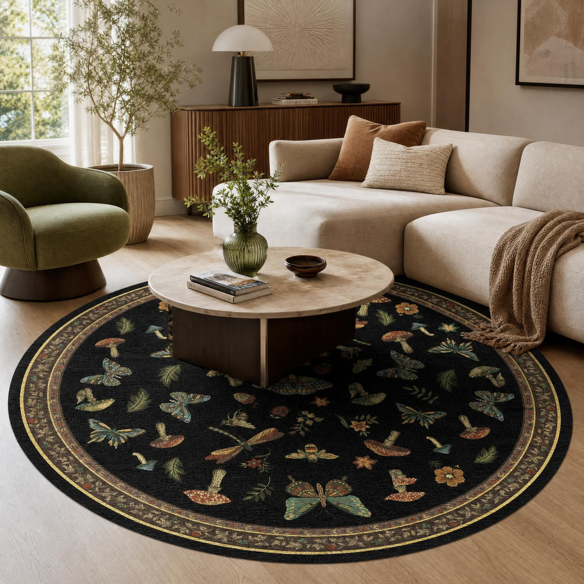 ROYHOME Mushroom Insect Washable Rug 5x7 for Bedroom Living Room Brown