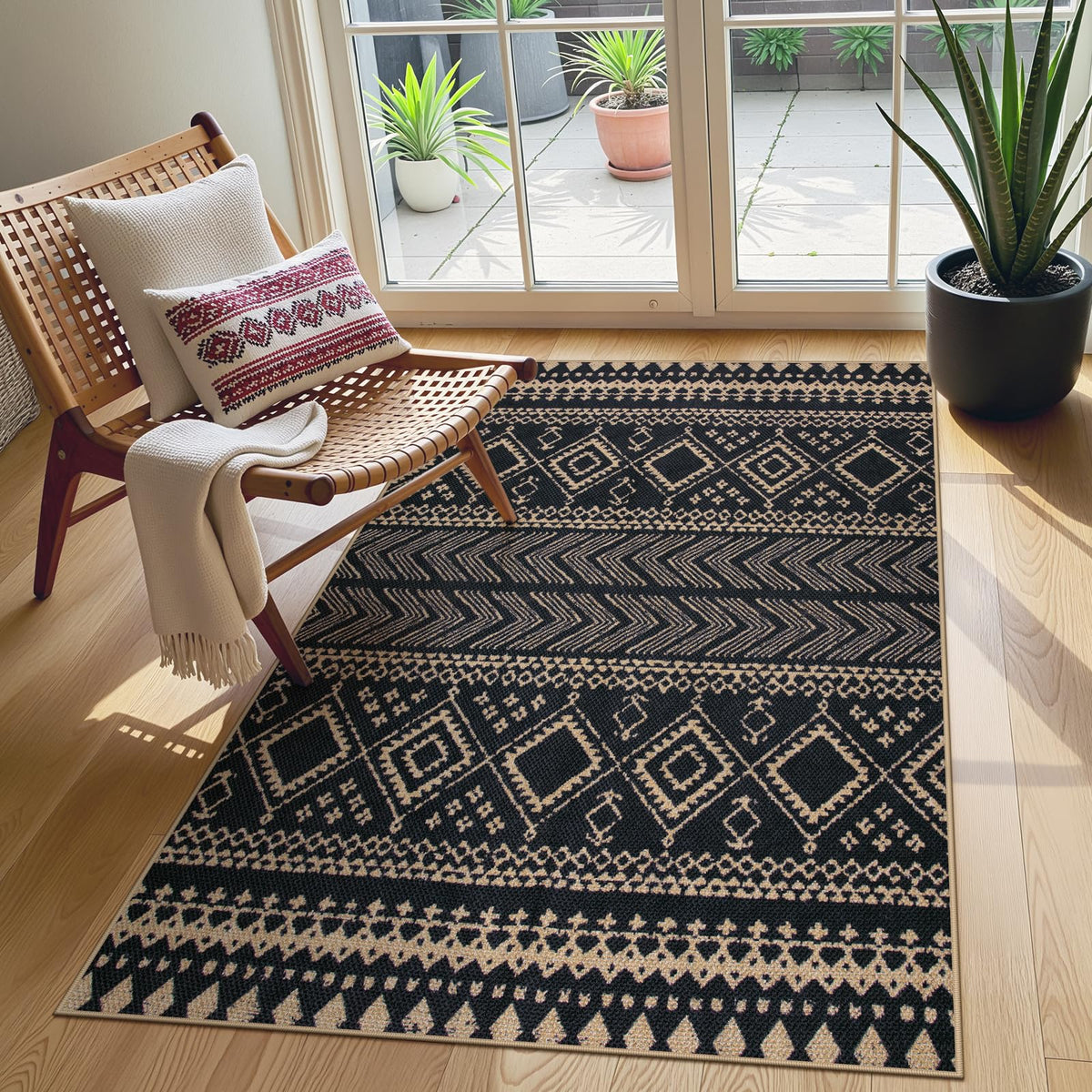 Lahome Modern Rainbow Easy Jute Carpet, Washable 5x7 Area Rugs for Living Room Patio Black Farmhouse Indoor Outdoor Rugs, Contemporary Natural Non Slip Floor Carpet for Office RV Backyard