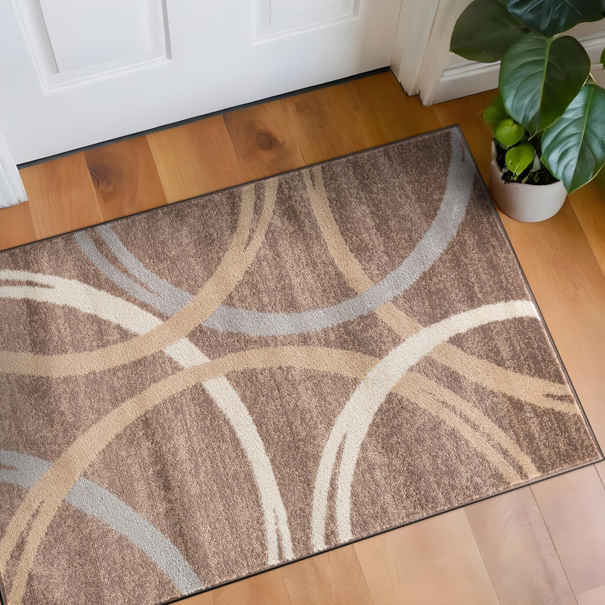 Rugshop Wavy Circles Fade-Resistant Living Room Area Rug Gray 5'3" x 7'3"
