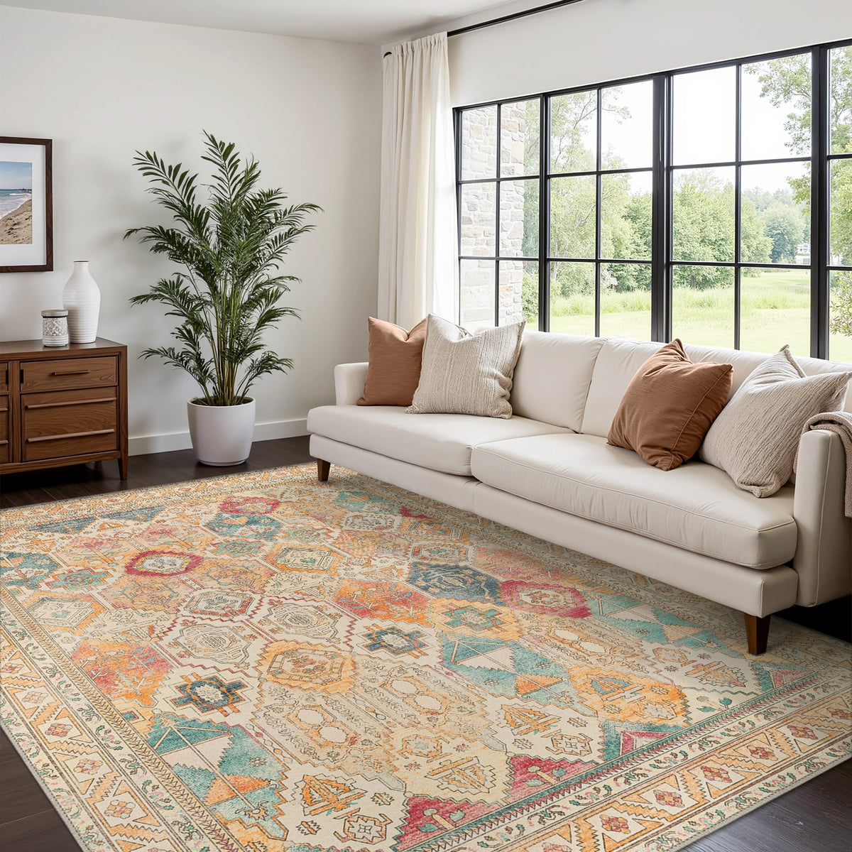 8x10 Area Rug Washable Rug for Living Room Bedroom Non Slip Carpet Taupe