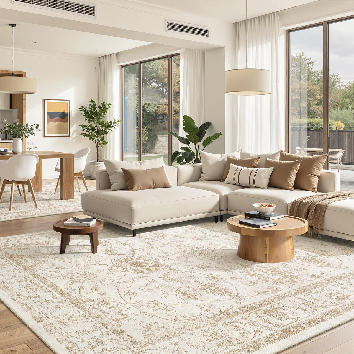 Madane 8x10 Area Rugs for Living Room, Washable Neutral Rug Brown/Sand