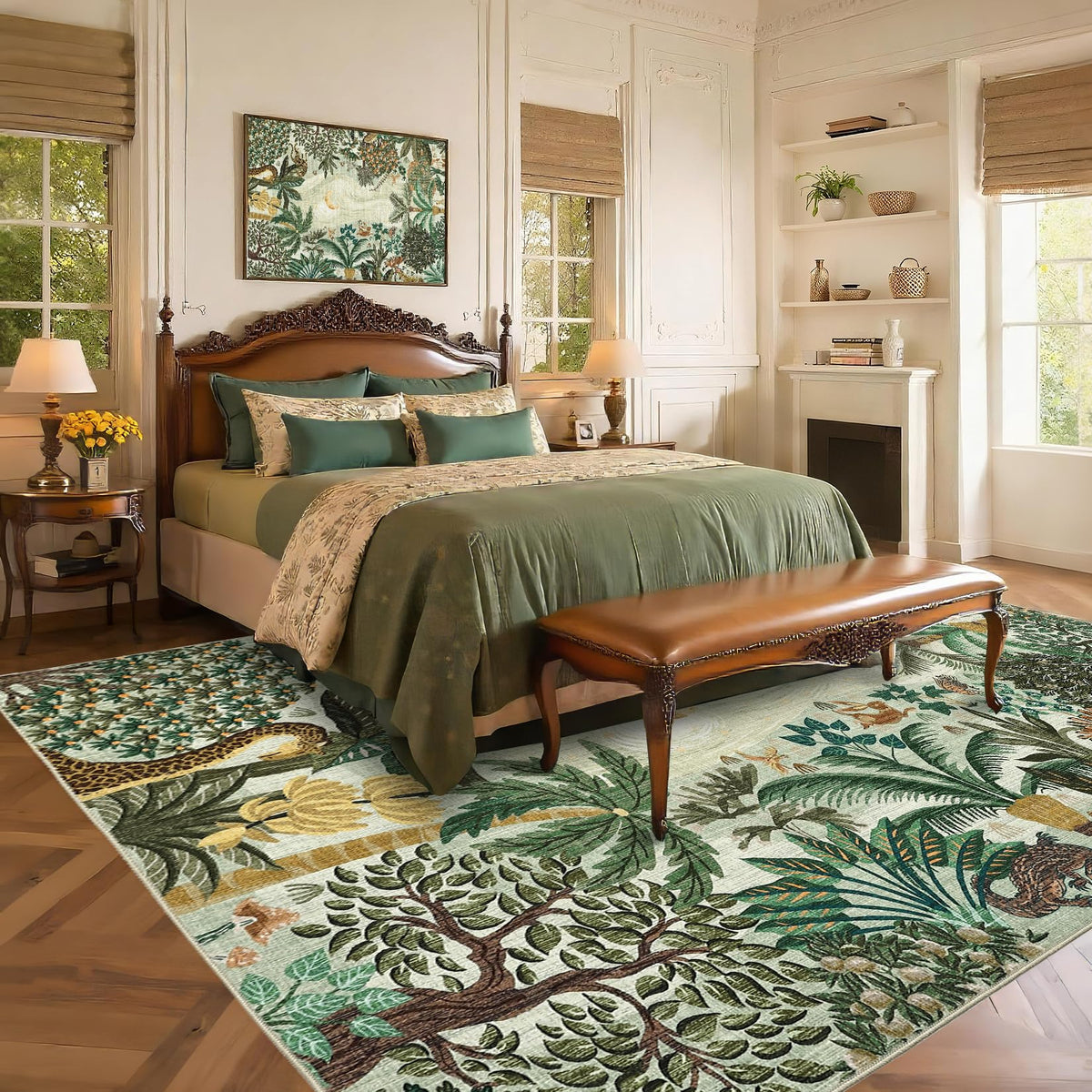 GarveeHome 5x7 Jungle Area Rug Washable Rugs for Living Room Bedroom, Soft Low Pile Non Slip Accent Floor Mat Animal Print Throw Rug Indoor Carpet Dining Room Playroom