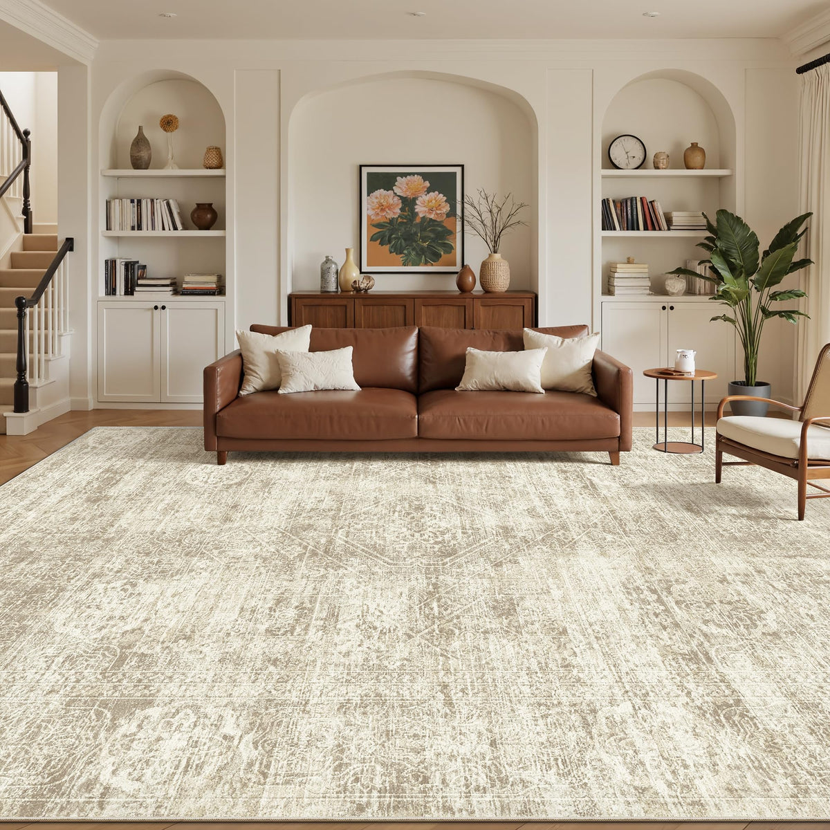 Madane 8x10 Area Rugs for Living Room, Washable Neutral Rug Brown/Sand