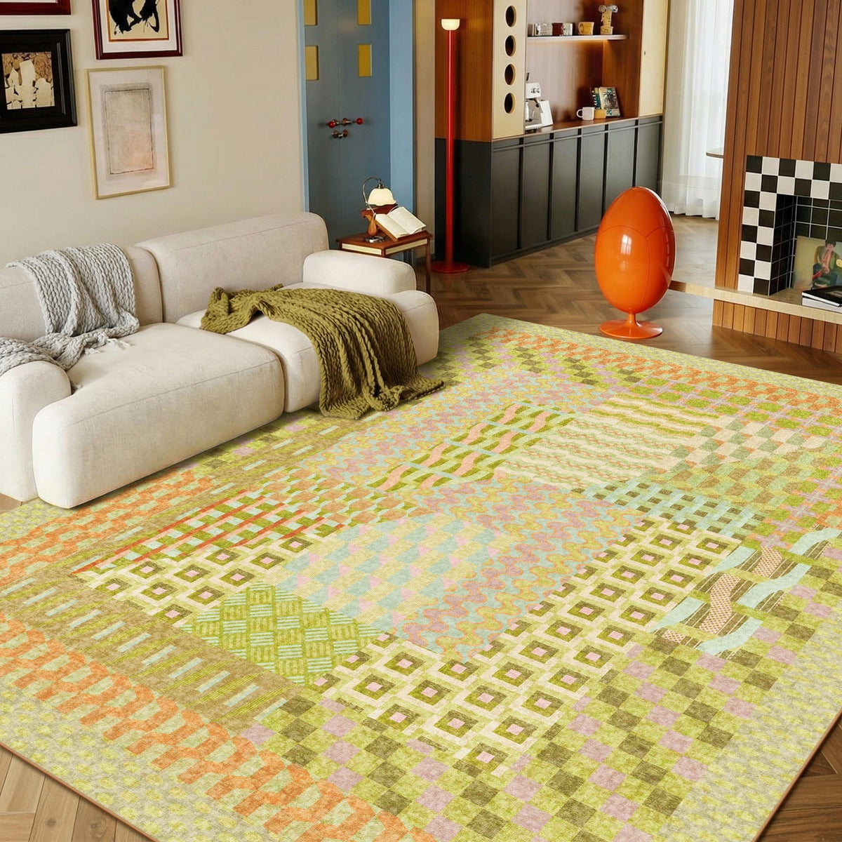 Kokia 8x10 Modern Geometric Washable Rug for Living Room Bauhaus Multicolor