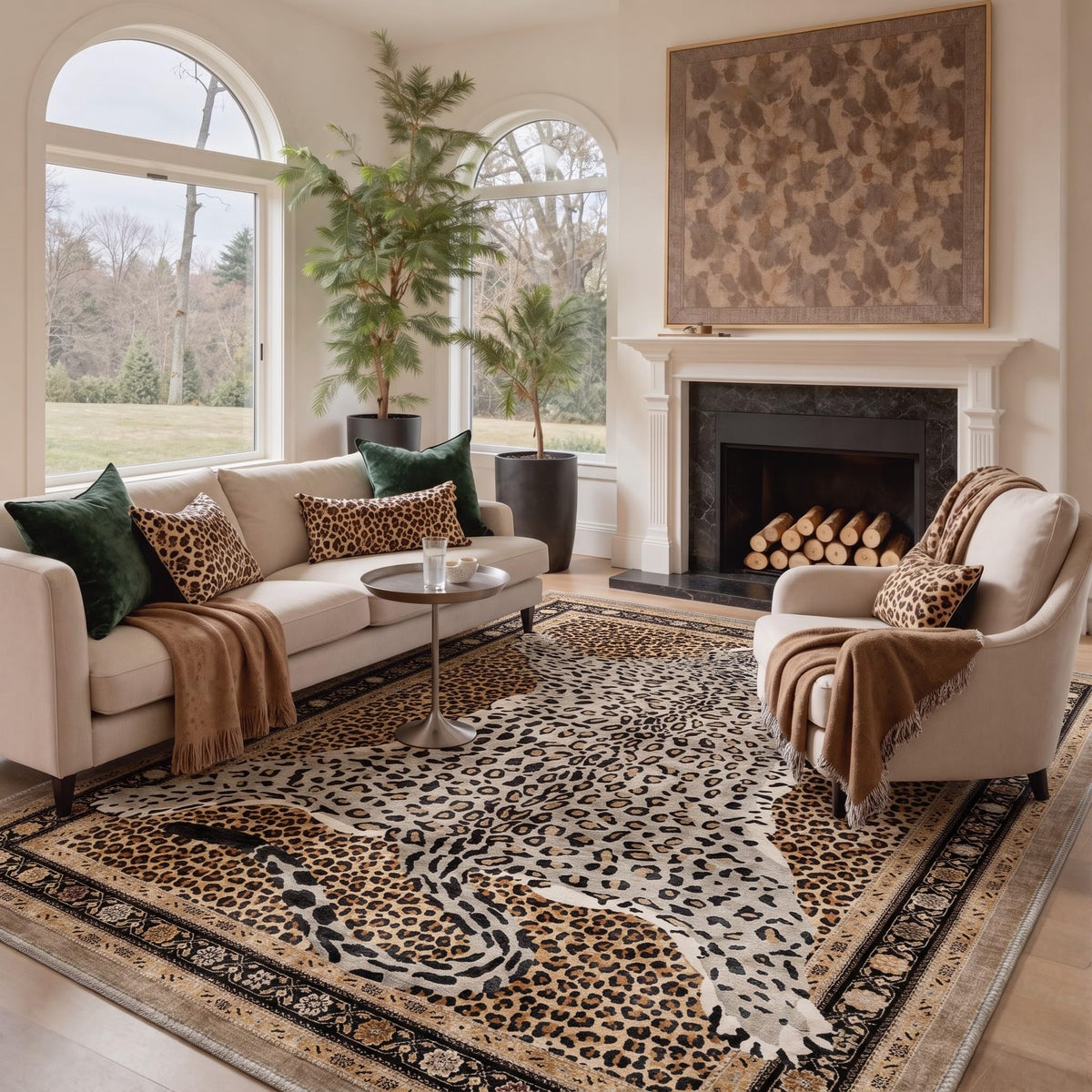 Bavni Leopard Rug 5x7 Cheetah Animal Print Rug Washable Jungle Rugs Blue