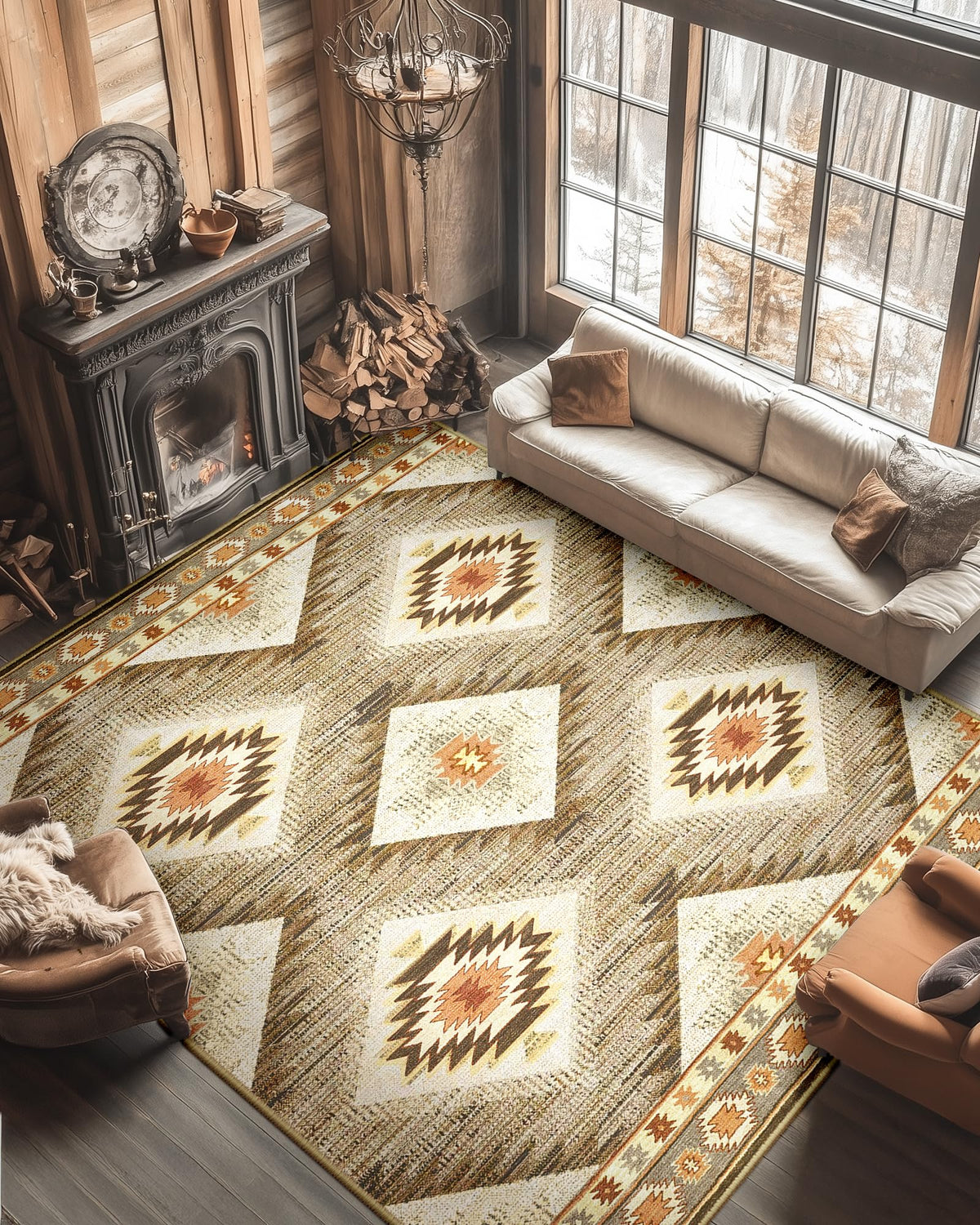 BESTSWEETIE 5'x7' Washable Area Rug for Living Room Bedroom Yellowbrown