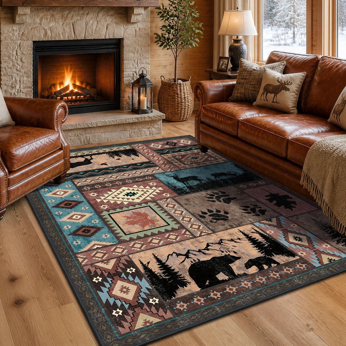 Leopard Area Rugs for Living Room 5×7, Washable Cheetah Rug with Zebra-Striped Border, Non-Slip Low Pile Animal Print Carpet for Bedroom, Dining Room, Playroom, Home Decor