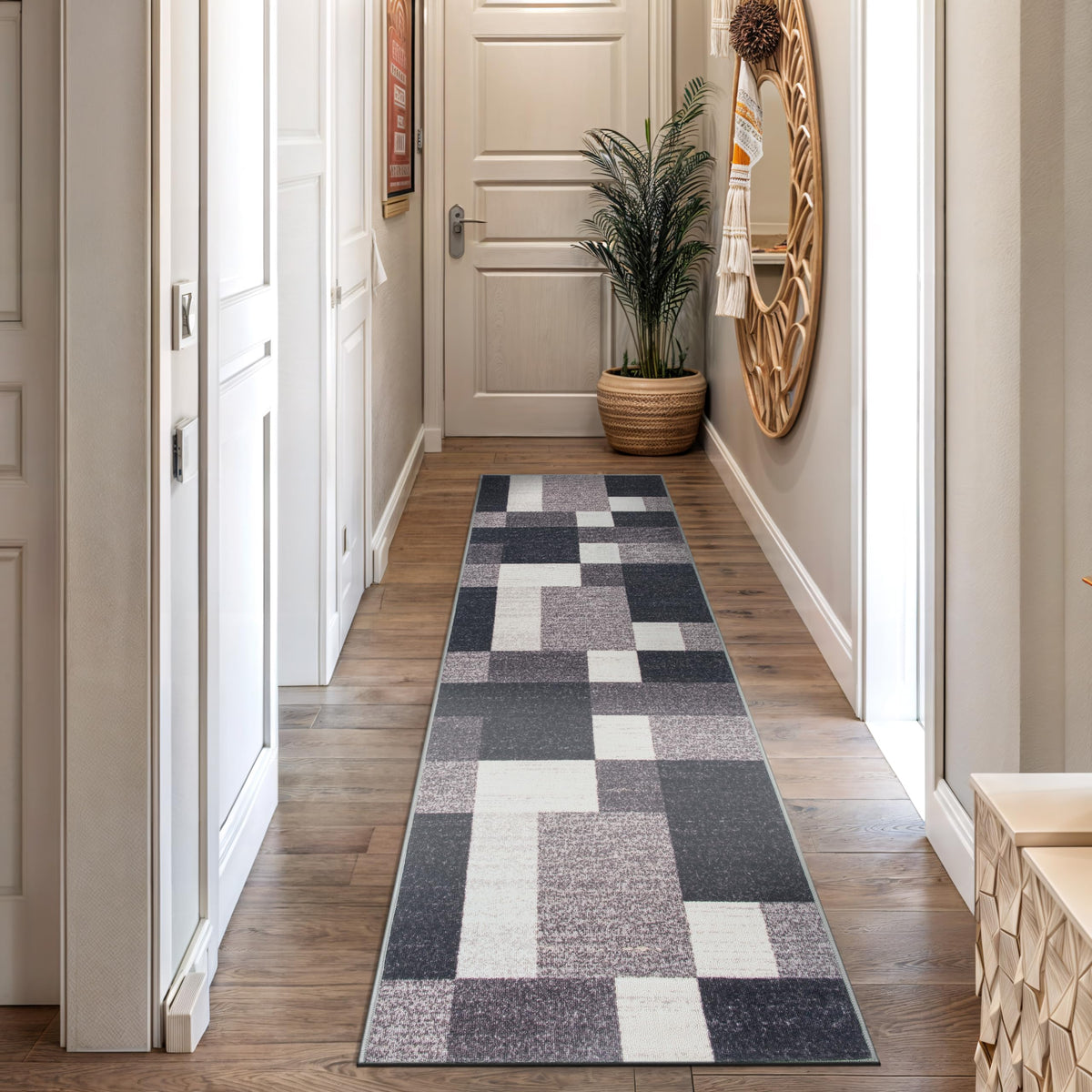 Rugshop Geometric Boxes Non-Slip Modern Area Rug Red 5'3" x 7'3"