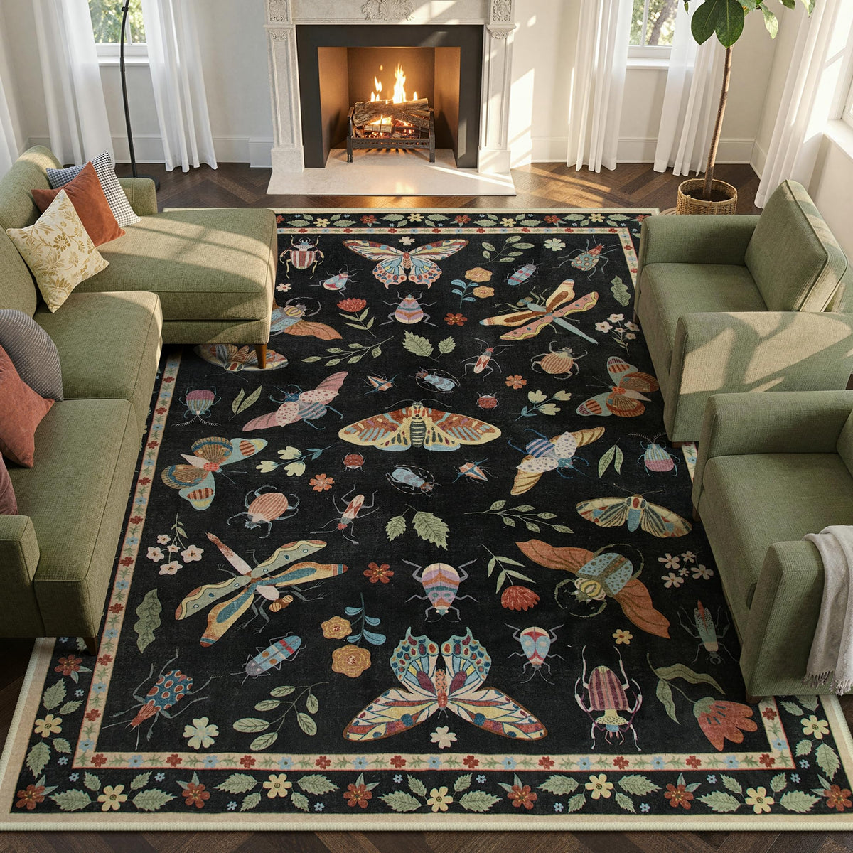 Lahome Insect 5x7 Area Rugs, Soft Bug Washable Rugs for Bedroom Living Room