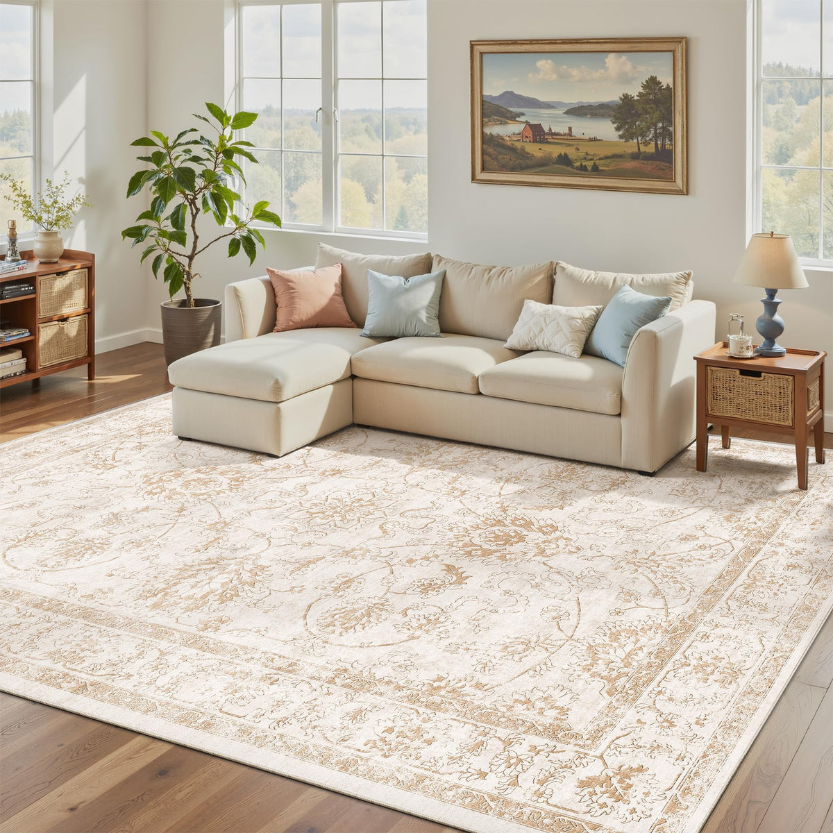 Madane 8x10 Area Rugs for Living Room, Washable Neutral Rug Brown/Sand