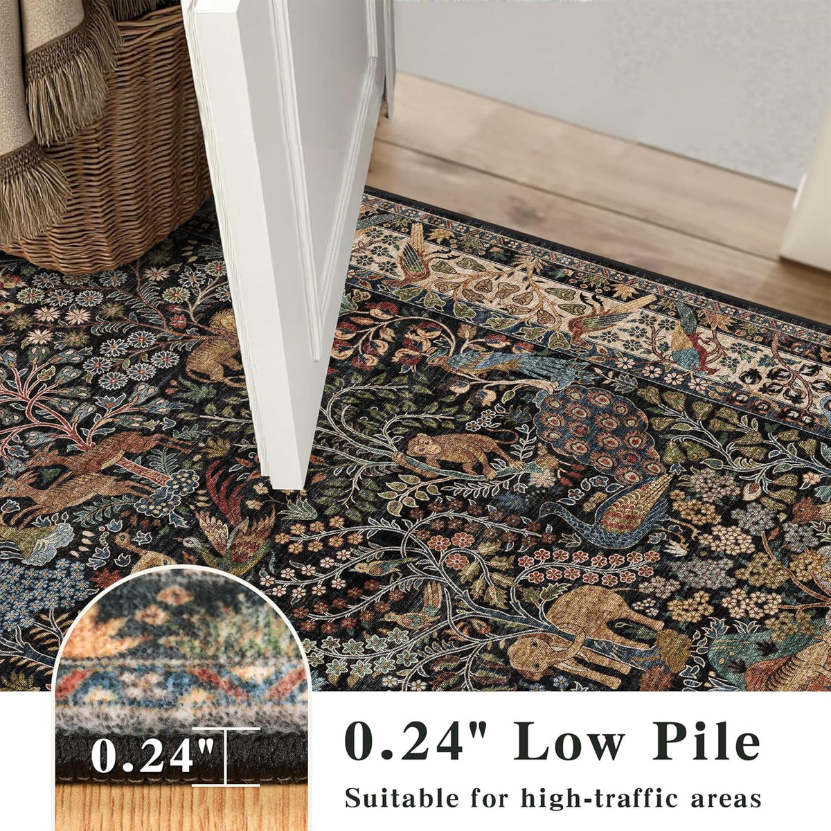 5x7 Washable Area Rug Vintage Animals Print Boho Indoor Carpet
