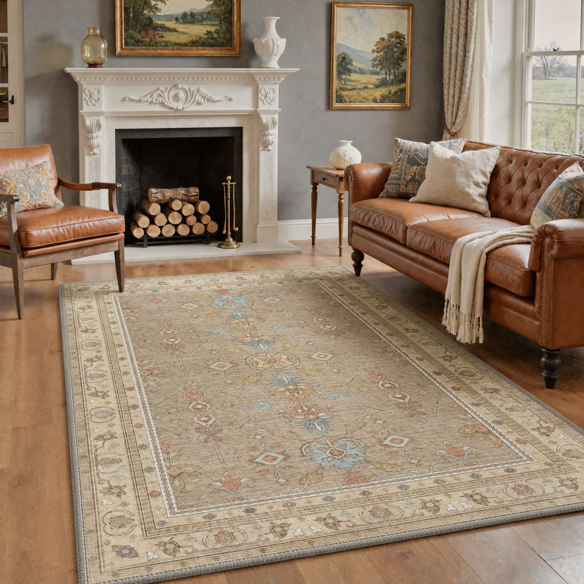 8x10 Area Rug Washable Rug for Living Room Bedroom Non Slip Carpet Taupe