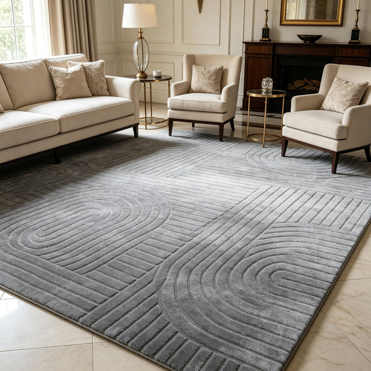 5x7 Solid Beige Area Rugs for Living Room, Geometric Washable Rug