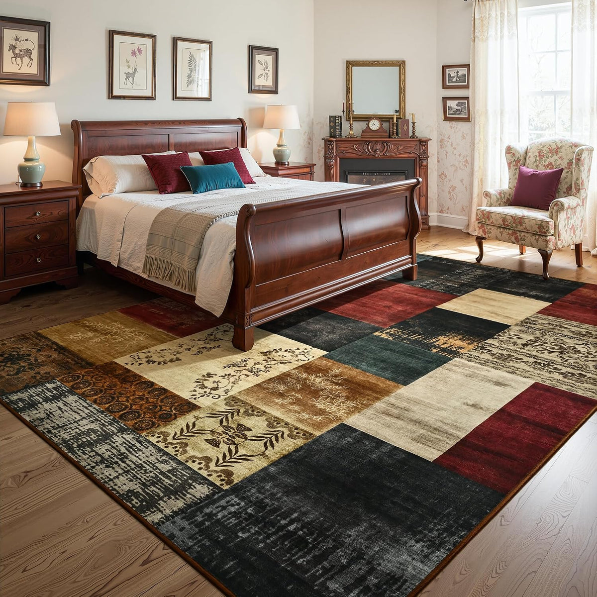 Tepook 8x10 Area Rugs for Living Room, Washable Large Geometric Bedroom Rug