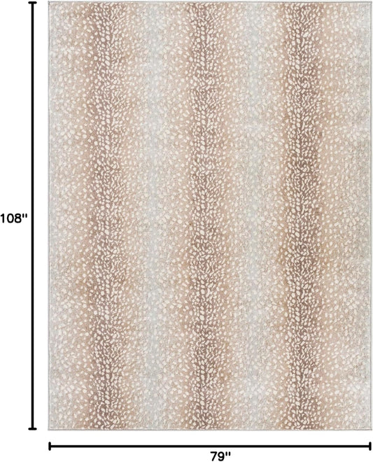 Livabliss Area Rugs - 6x9 Pablo Modern Antelope Print Tan Gray Rug for Living Room Bedroom - Animal Theme Non-Shedding Stain Resistant Carpet for Kitchen, Home Office (6'7" x 9')