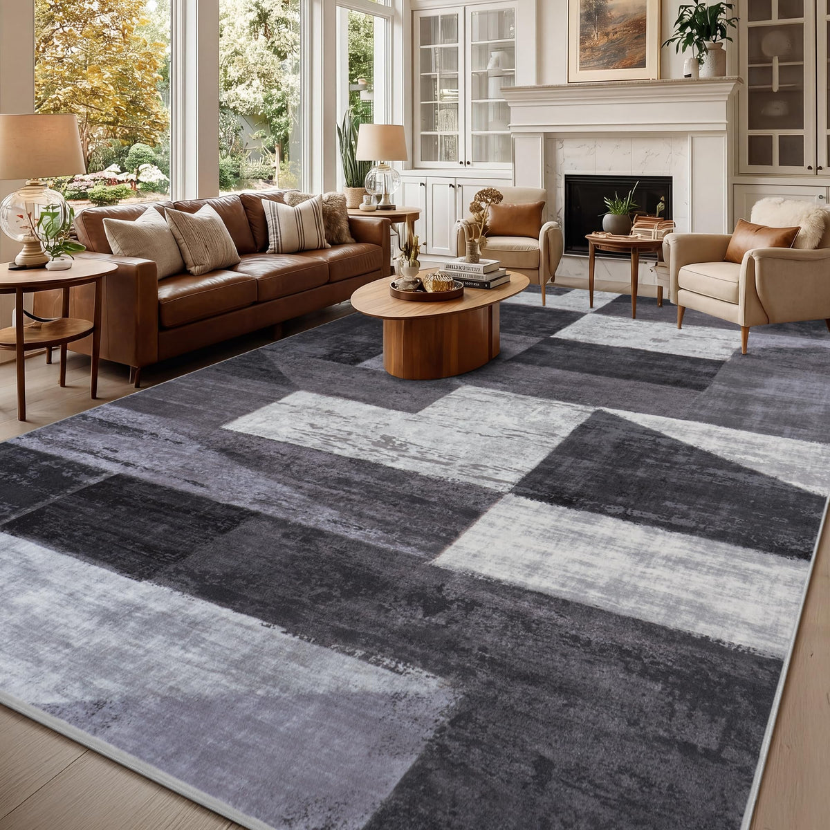 Mugorn Modern Geometric Living Room Rug, Soft Washable 4x6 Area Rug
