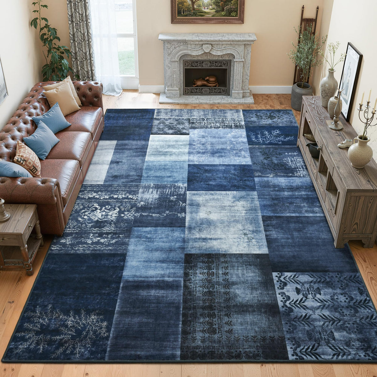 Tepook 8x10 Area Rugs for Living Room, Washable Large Geometric Bedroom Rug
