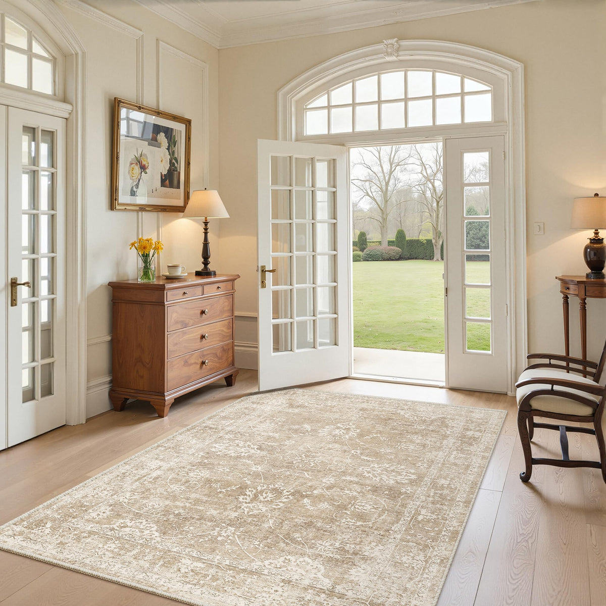 Madane 8x10 Area Rugs for Living Room, Washable Neutral Rug Brown/Sand