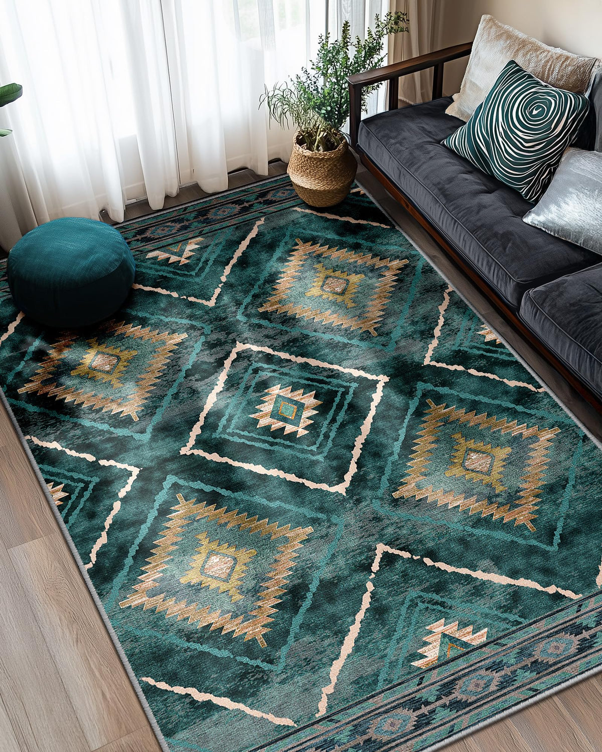 BESTSWEETIE 5'x7' Washable Area Rug for Living Room Bedroom Yellowbrown