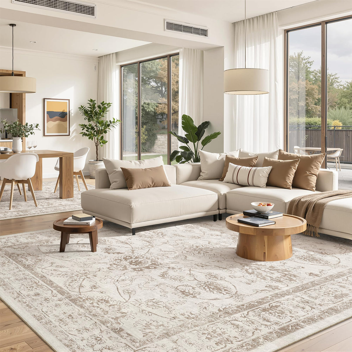 Madane 8x10 Area Rugs for Living Room, Washable Neutral Rug Brown/Sand